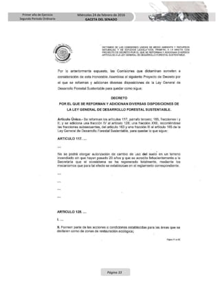 Primer año de Ejercicio
Segundo Periodo Ordinario
Miércoles 24 de febrero de 2016
GACETA DEL SENADO
Página 33
 