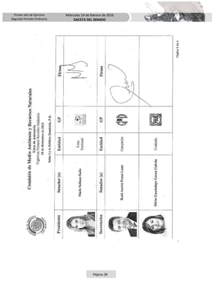 Primer año de Ejercicio
Segundo Periodo Ordinario
Miércoles 24 de febrero de 2016
GACETA DEL SENADO
Página 38
 