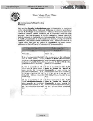 Primer año de Ejercicio
Segundo Periodo Ordinario
Miércoles 24 de febrero de 2016
GACETA DEL SENADO
Página 44
 
