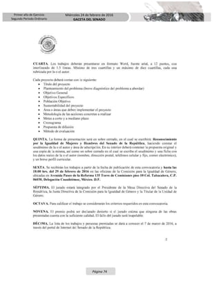 Primer año de Ejercicio
Segundo Periodo Ordinario
Miércoles 24 de febrero de 2016
GACETA DEL SENADO
Página 74
 
