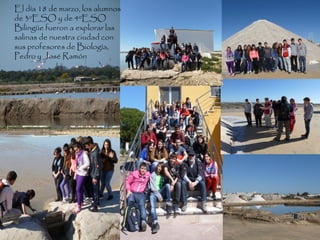 El día 18 de marzo, los alumnos
de 3ºESO y de 4ºESO
Bilingüe fueron a explorar las
salinas de nuestra ciudad con
sus profesores de Biología,
Pedro y José Ramón
 