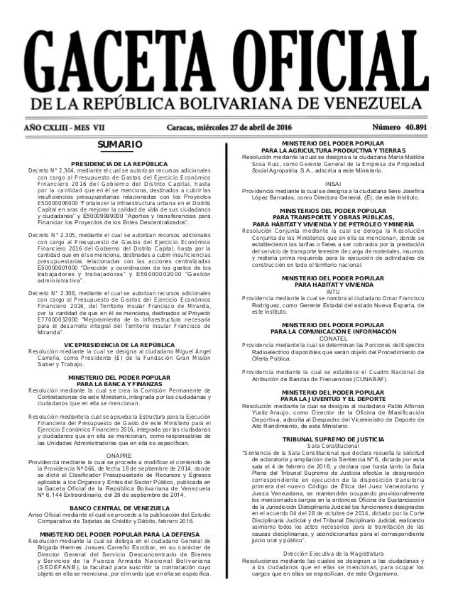 Gaceta oficial número 40.891