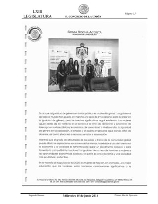 LXIII
LEGISLATURA H. CONGRESO DE LA UNIÓN
Página 35
Segundo Receso Miércoles 15 de junio 2016 Primer Año de Ejercicio
 