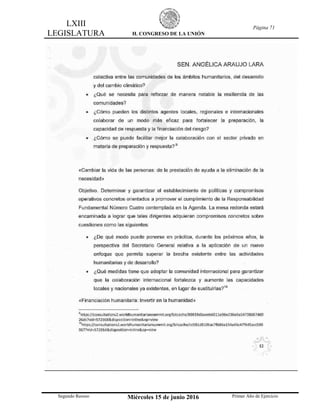 LXIII
LEGISLATURA H. CONGRESO DE LA UNIÓN
Página 71
Segundo Receso Miércoles 15 de junio 2016 Primer Año de Ejercicio
 