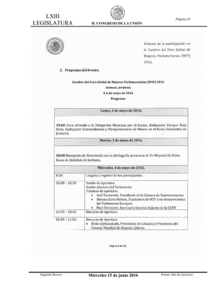 LXIII
LEGISLATURA H. CONGRESO DE LA UNIÓN
Página 81
Segundo Receso Miércoles 15 de junio 2016 Primer Año de Ejercicio
 