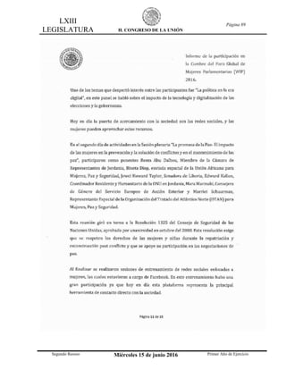 LXIII
LEGISLATURA H. CONGRESO DE LA UNIÓN
Página 89
Segundo Receso Miércoles 15 de junio 2016 Primer Año de Ejercicio
 