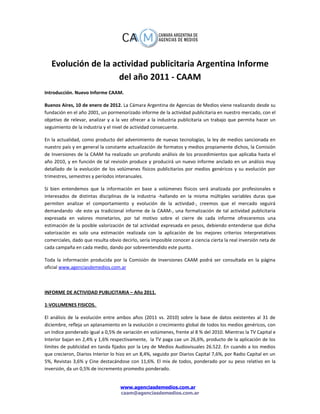 Evolucion actividad publicitaria en Argentina 2011 