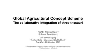 Global Agricultural Concept Scheme
The collaborative integration of three thesauri
Prof Dr Thomas Baker [2]
Dr Osma Suomin...