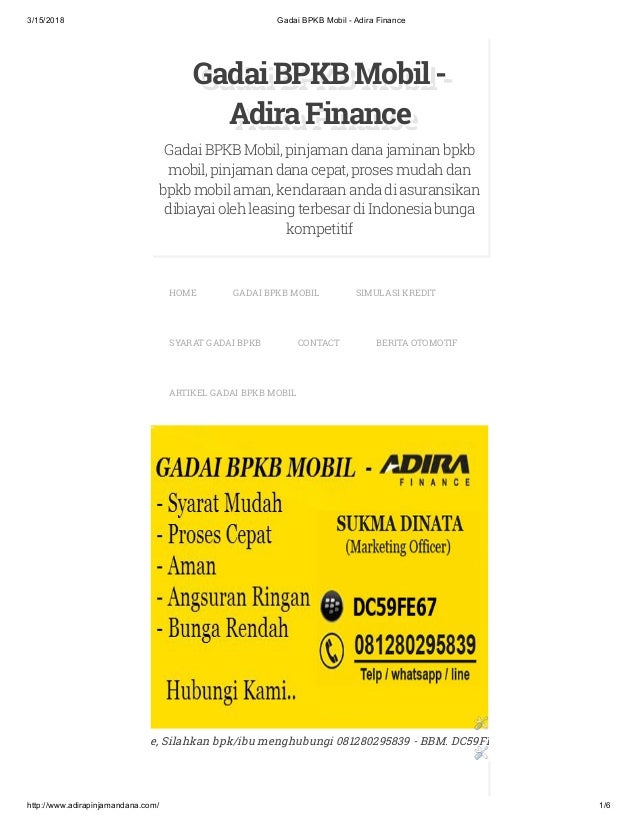Gadai Bpkb Mobil Adira Finance