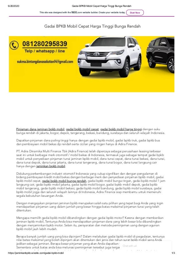 Gadai Bpkb Mobil Cepat Harga Tinggi Bunga Rendah