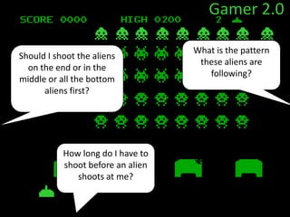 Gamer 2.0What is the pattern these aliens are following?Should I shoot the aliens on the end or in the middle or all the bottom aliens first?How long do I have to shoot before an alien shoots at me?