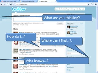 What are you thinking?How do I…?Where can I find…?.Who knows…?