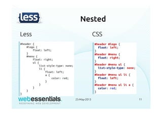 Nested
Less CSS
25-May-2013 11
 
