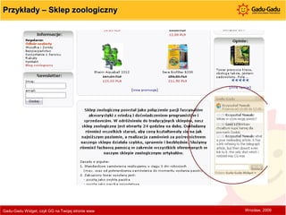 Przykłady – Sklep zoologiczny Gadu-Gadu Widget, czyli GG na Twojej stronie www  Wrocław, 2009 