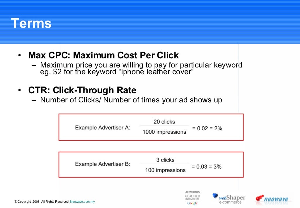 Terms Max CPC Maximum Cost