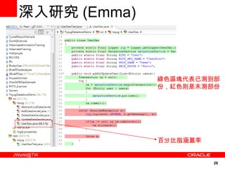 深入研究 (Emma) 綠色區塊代表已測到部份，紅色則是末測部份 百分比指涵蓋率 
