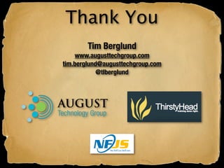 Thank You
             Tim Berglund
         www.augusttechgroup.com
     tim.berglund@augusttechgroup.com
                 @tlberglund

Using Your Existing Team
 
