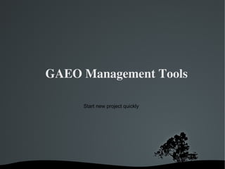 GAEO Management Tools Start new project quickly 