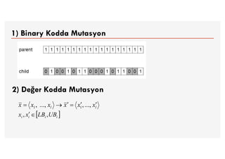 1) Binary Kodda Mutasyon
2) Değer Kodda Mutasyon
ll xxxxxx  ...,,...,, 11
 iiii UBLBxx ,, 
 