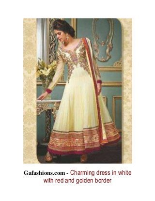 Gafashions.com - Charming dress in white
with red and golden border
 