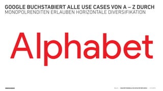 SINNERSCHRADER HELLO | GESCHÄFTSMODELLE IM ZEITALTER DER GAFAS | 15.10.2015
GOOGLE BUCHSTABIERT ALLE USE CASES VON A – Z DURCH
MONOPOLRENDITEN ERLAUBEN HORIZONTALE DIVERSIFIKATION
 