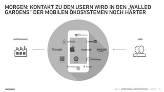 SINNERSCHRADER HELLO | GESCHÄFTSMODELLE IM ZEITALTER DER GAFAS | 15.10.2015 20
MORGEN: KONTAKT ZU DEN USERN WIRD IN DEN „WALLED
GARDENS“ DER MOBILEN ÖKOSYSTEMEN NOCH HÄRTER
USERUNTERNEHMEN
 