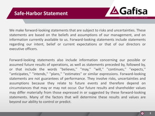 Safe-Harbor Statement
We make forward-looking statements that are subject to risks and uncertainties. These
statements are based on the beliefs and assumptions of our management, and on
information currently available to us. Forward-looking statements include statements
regarding our intent, belief or current expectations or that of our directors or
executive officers.
Forward-looking statements also include information concerning our possible or
assumed future results of operations, as well as statements preceded by, followed by,
or that include the words ''believes,'' ''may,'' ''will,'' ''continues,'' ''expects,'‘
''anticipates,'' ''intends,'' ''plans,'' ''estimates'' or similar expressions. Forward-looking
statements are not guarantees of performance. They involve risks, uncertainties and
assumptions because they relate to future events and therefore depend on
circumstances that may or may not occur. Our future results and shareholder values
may differ materially from those expressed in or suggested by these forward-looking
statements. Many of the factors that will determine these results and values are
beyond our ability to control or predict.
2

 