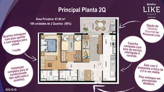 Principal Planta 2Q
Área Privativa: 67,80 m²
190 unidades de 2 Quartos (69%)
 