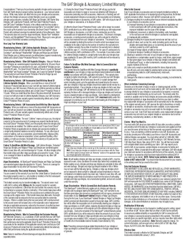 GAF Shingle Warranty Courtesy of