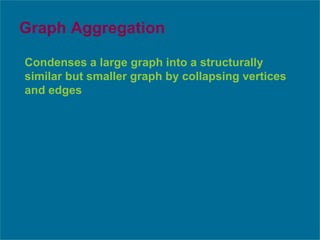 Graph Aggregation
Condenses a large graph into a structurally
similar but smaller graph by collapsing vertices
and edges
 