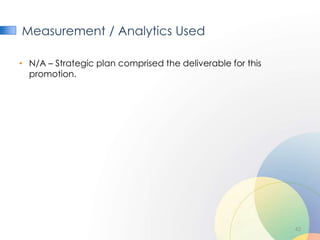 Measurement / Analytics Used

• N/A – Strategic plan comprised the deliverable for this
  promotion.




                                                            42
 