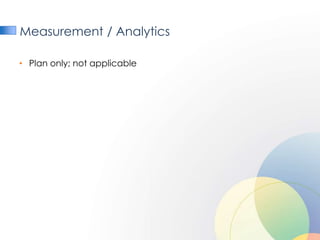 Measurement / Analytics

• Plan only; not applicable
 