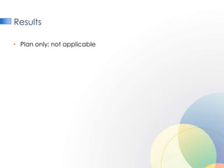 Results

• Plan only; not applicable
 