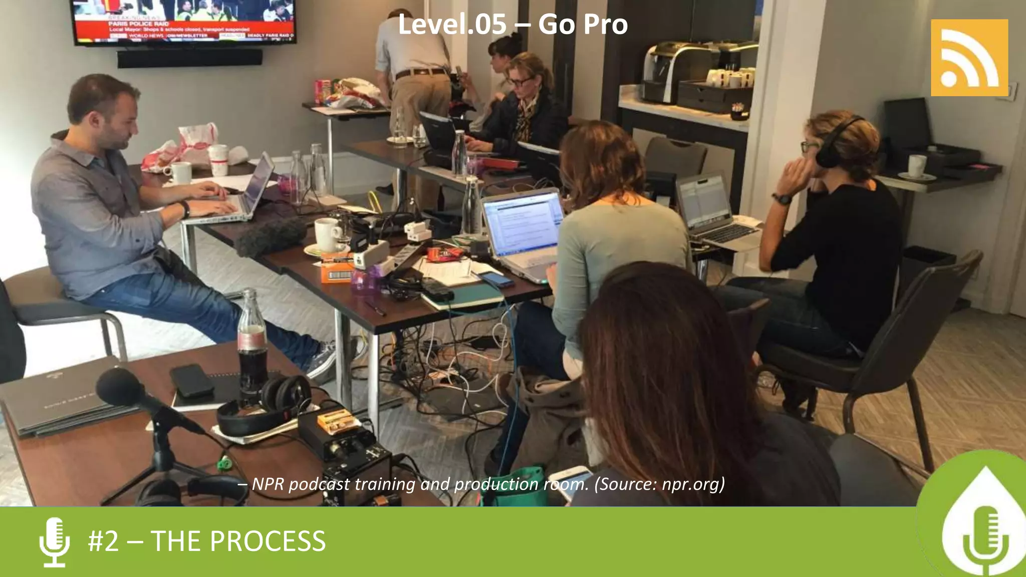 – NPR podcast training and production room. (Source: npr.org)
#2 – THE PROCESS
Level.05 – Go Pro
 