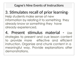 Instructions Events Gagne’s Nine Events of Instructions for Masteral | PPTX