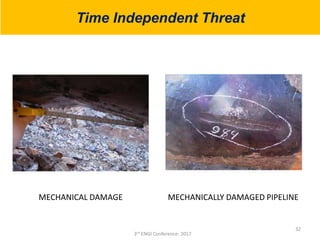 Time Independent Threat
MECHANICAL DAMAGE MECHANICALLY DAMAGED PIPELINE
32
3rd ENGI Conference- 2017
 