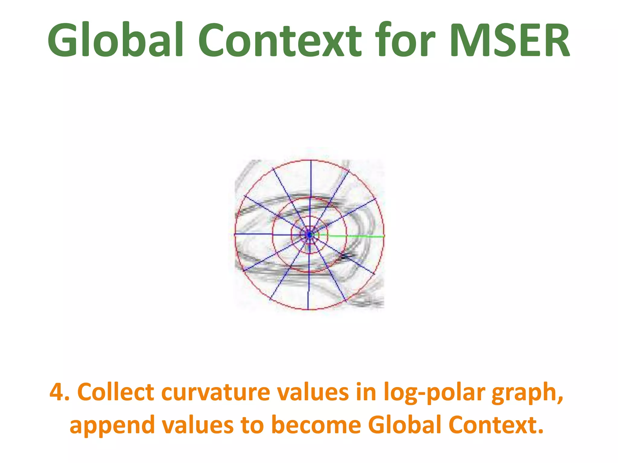 Global Context for MSER4. Collect curvature values in log-polar graph,append values to become Global Context.