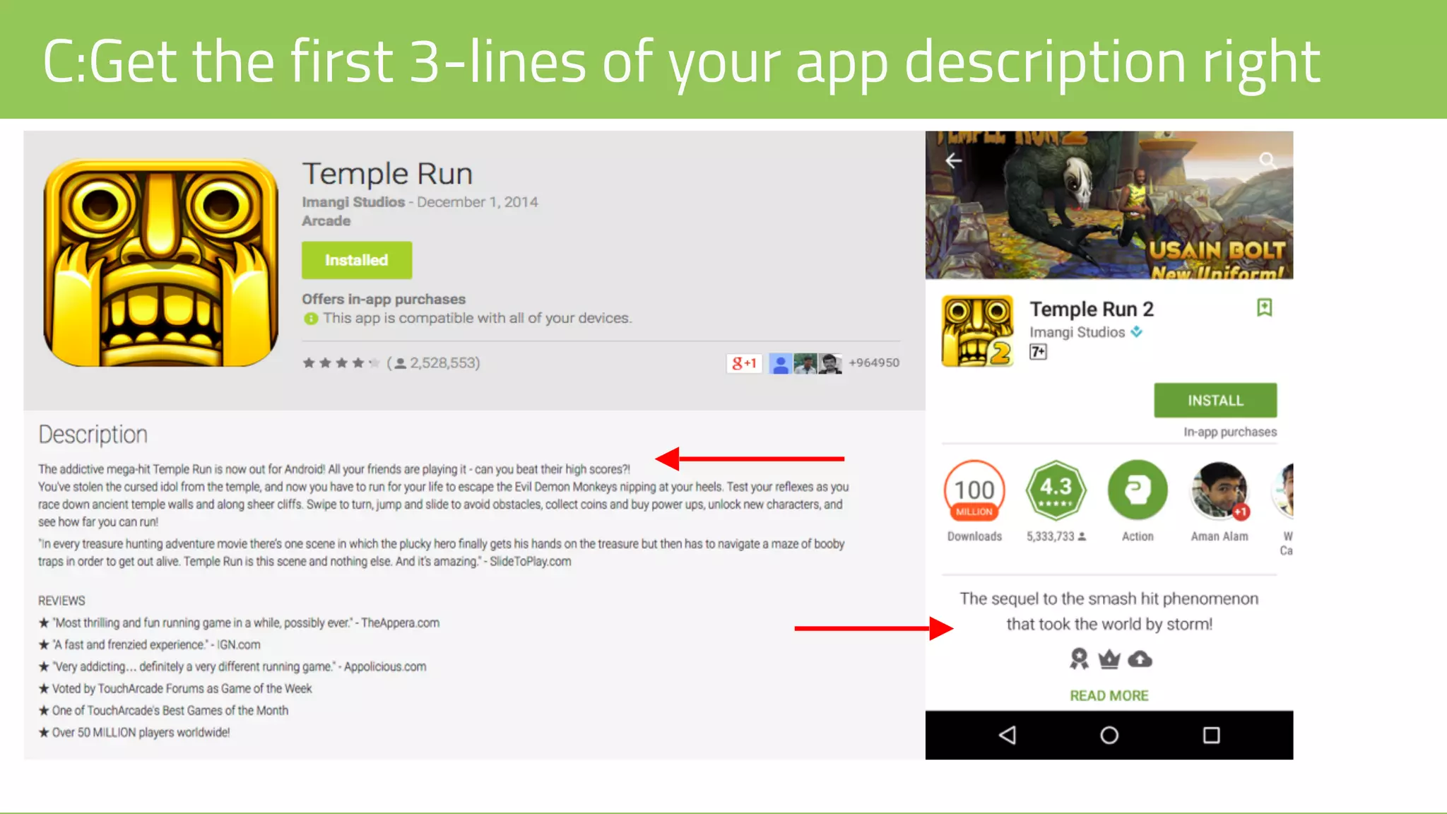 C:Get the first 3-lines of your app description right
 
