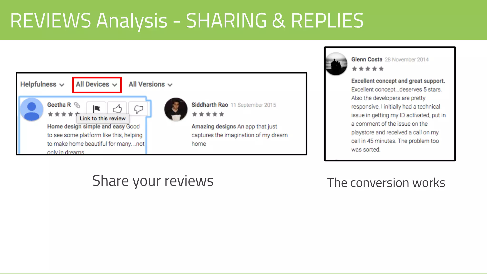 REVIEWS Analysis - SHARING & REPLIES
Share your reviews The conversion works
 