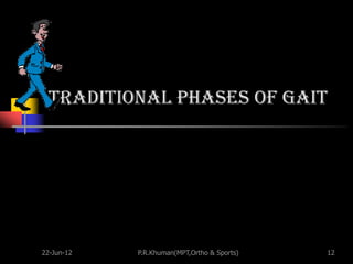 Traditional phases of gait




22-Jun-12   P.R.Khuman(MPT,Ortho & Sports)   12
 