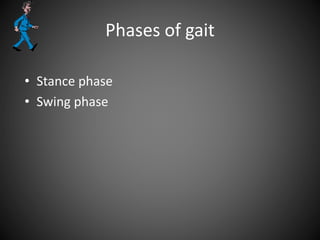 Phases of gait
• Stance phase
• Swing phase
 