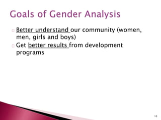 Better understand our community (women,
men, girls and boys)
Get better results from development
programs
10
 