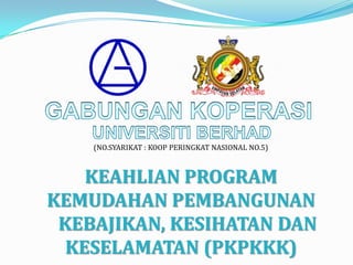 (NO.SYARIKAT : KOOP PERINGKAT NASIONAL NO.5)



    KEAHLIAN PROGRAM
KEMUDAHAN PEMBANGUNAN
 KEBAJIKAN, KESIHATAN DAN
  KESELAMATAN (PKPKKK)
 