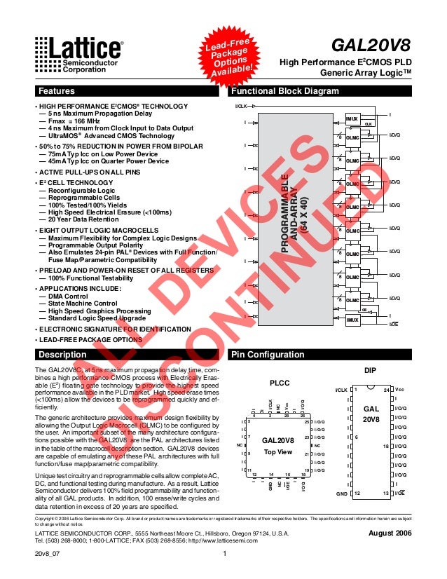 LATTICE GAL20V8B-25QP 24-Pin Dip High Performance PLD New Quantity-5
