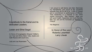Congratulations Sarina and Allan
on this wonderful honor
From Ellen Klapper and the
Newton Centre branch
Ellen J.Klapper
Mortgage Loan Officer
Eastern Bank
NMLS #457785
617 235-8100 direct
617 967-8461 cell
e.klapper@Easternbank.com
 