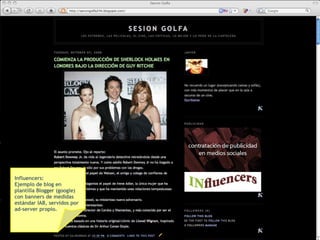 Influencers: Ejemplo de blog en  plantilla Blogger (google)  con banners de medidas  estándar IAB, servidos por ad-server propio. 