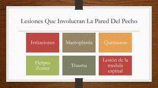 Lesiones Que Involucran La Pared Del Pecho
Irritaciones Mamoplastia Quemason
Herpes
Zoster
Trauma
Lesión de la
medula
espinal
 