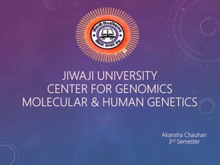 JIWAJI UNIVERSITY
CENTER FOR GENOMICS
MOLECULAR & HUMAN GENETICS
Akansha Chauhan
3rd Semester
 