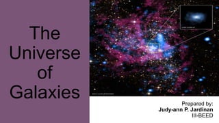 The
Universe
of
Galaxies Prepared by:
Judy-ann P. Jardinan
III-BEED
 