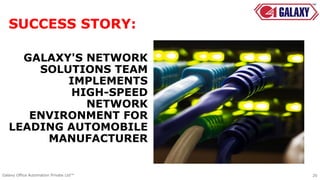 GALAXY'S NETWORK
SOLUTIONS TEAM
IMPLEMENTS
HIGH-SPEED
NETWORK
ENVIRONMENT FOR
LEADING AUTOMOBILE
MANUFACTURER
20Galaxy Office Automation Private Ltd™
SUCCESS STORY:
 